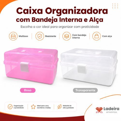 Caixa Organizadora Maleta Multiuso Plástica 30x16cm Para Acessórios E Objetos Pequenos