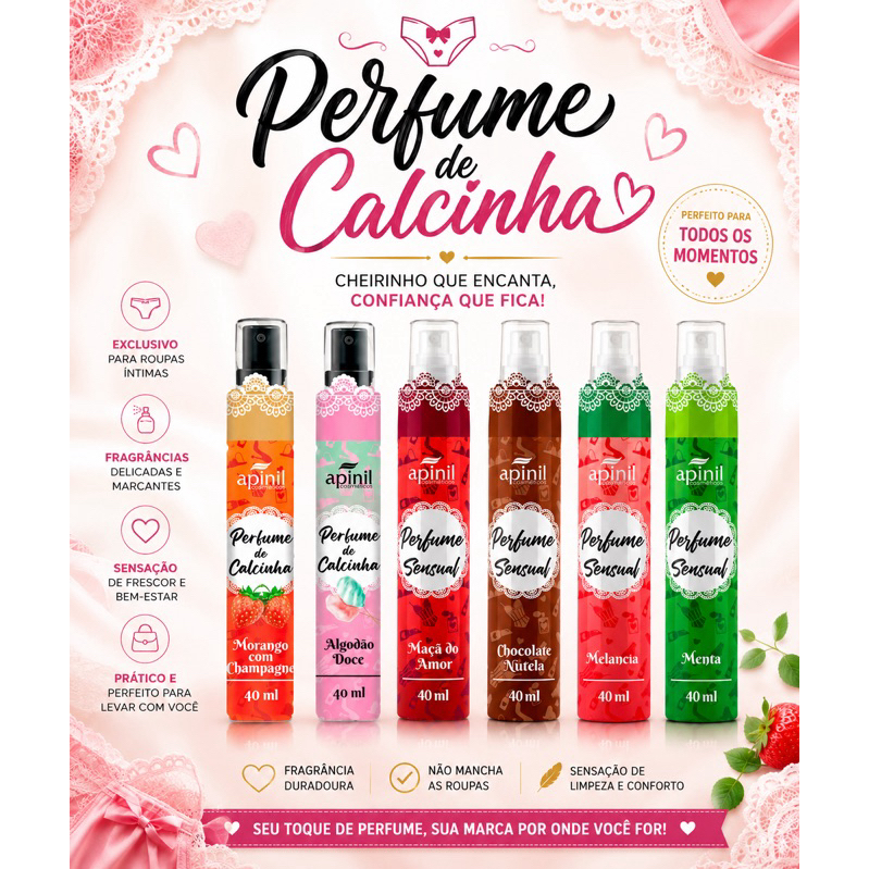 Perfume de calcinha 40ml feminino,sem álcool e com fragrância suave e sensual.