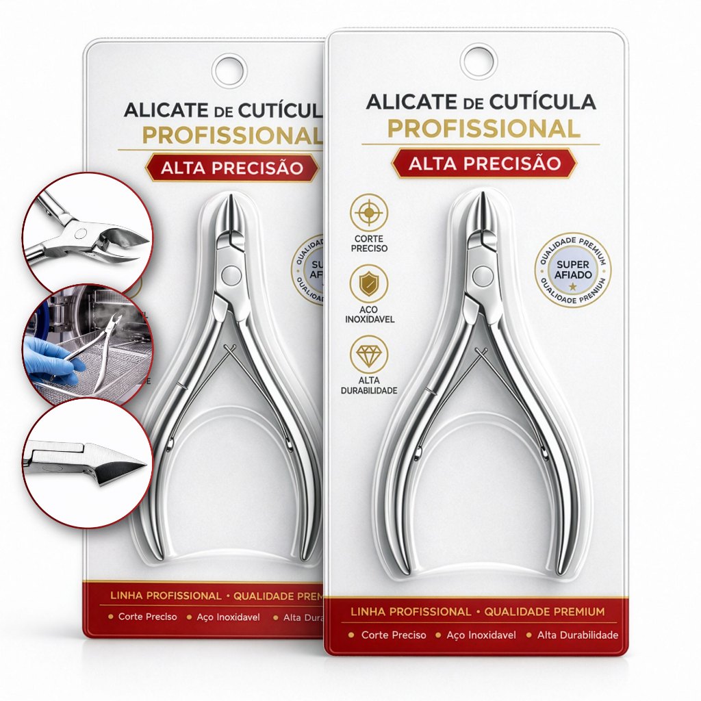 Alicate De Cutícula Unha Inox Profissional Alta Precisão Mola Dupla Manicure Pedicure