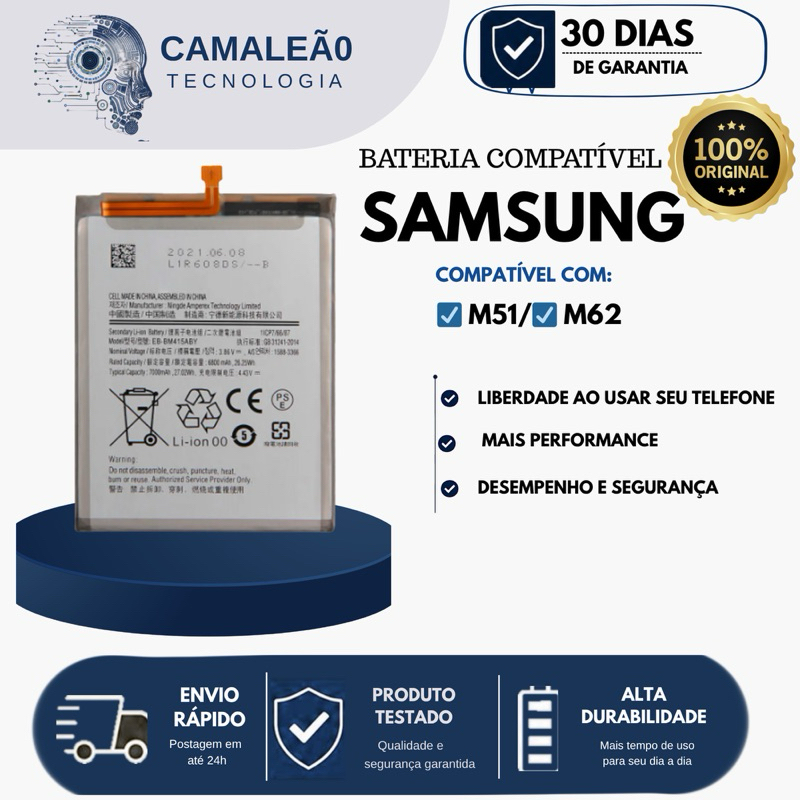 🚚 Bateria Samsung M51 / M62 – Entrega Rápida e Garantia de 3 Meses! 🔋 Alta Duração, Potência