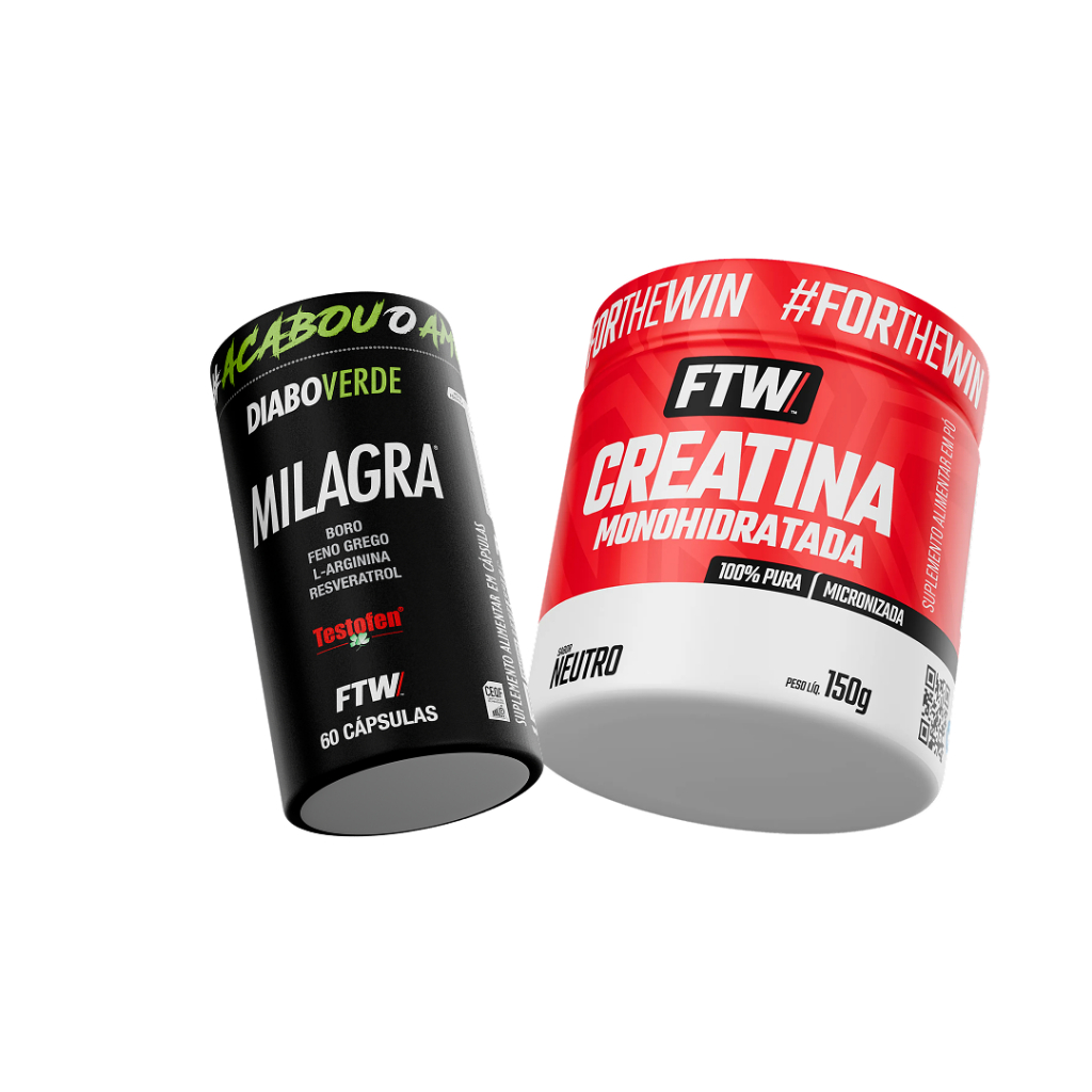 Kit Creatina Monohidratada Pura 150g - 100% Pura + Milagra 60 cáps Vasodilatador - DIABO VERDE - FTW