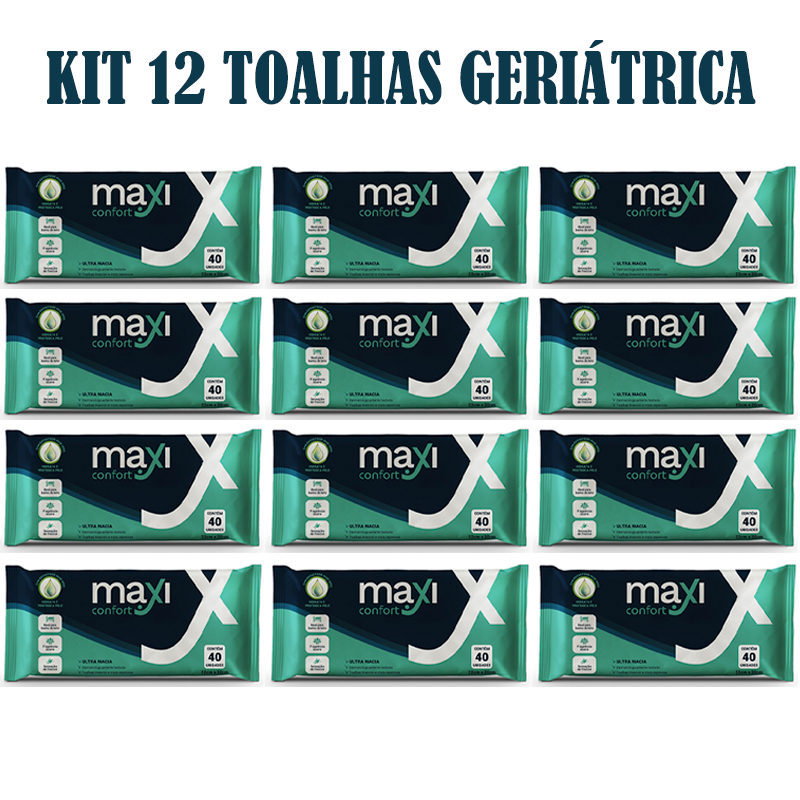 Kit 12 Pacotes Toalha Umedecida Geriátrica Maxi Confort (480 Toalhas)
