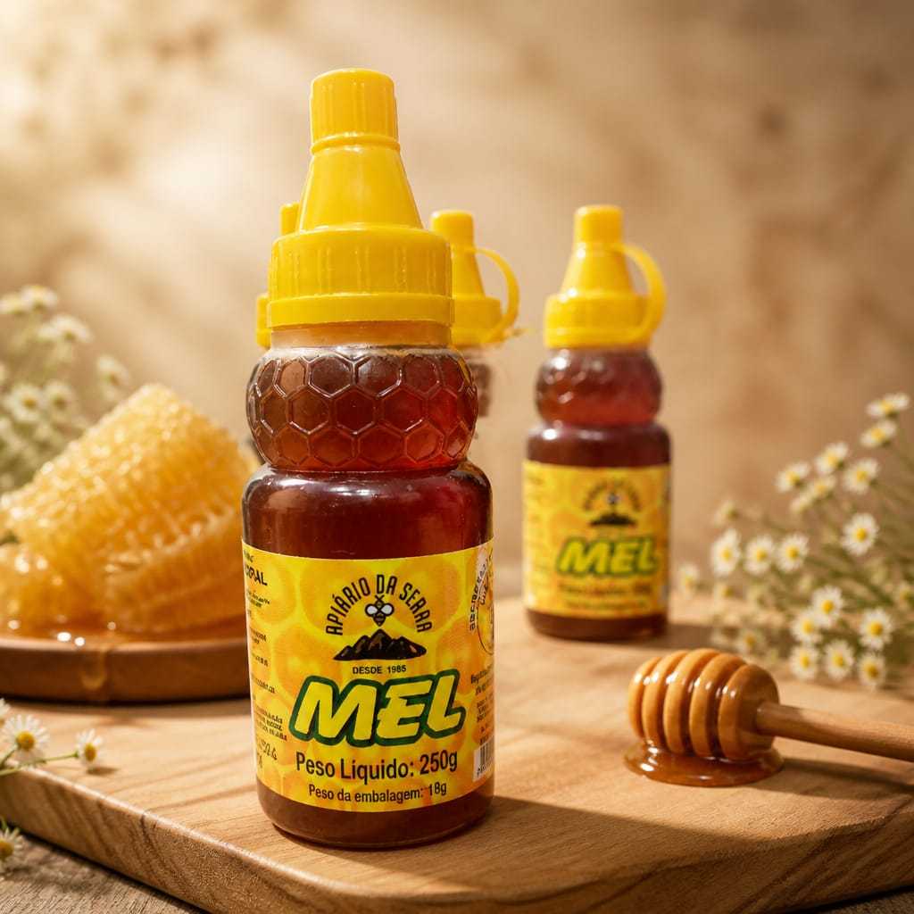 Mel De Abelha 100% Puro Apiário Da Serra Bisnaga Prática 250g Natural Sem Glúten