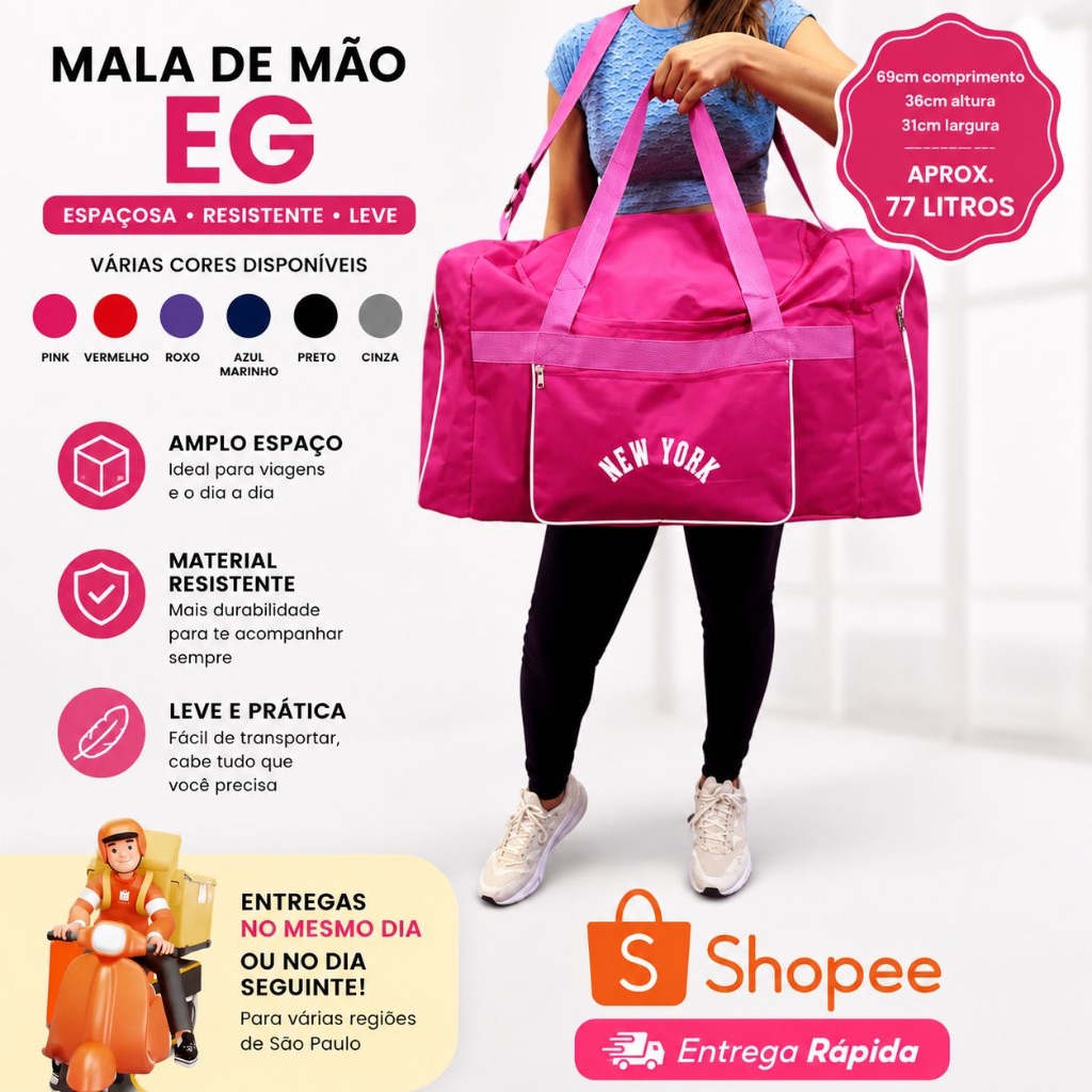 Bolsa Sacola De Viagem Mala De Mão Passeio Extra Grande EG