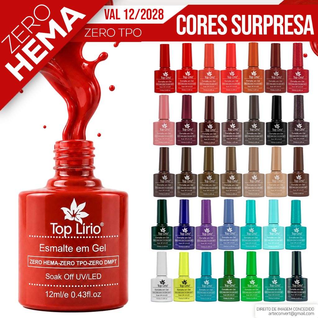 Kit 12 ou 6 Esmaltes em Gel LED UV Lirio SURPRESA coleção Manicure Unha 10ml Sem TPO e DMTA