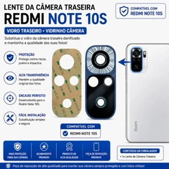 Lente da Câmera Traseira Xiaomi Redmi Note 10S Vidro Traseiro Vidrinho Câmera + Adesivo