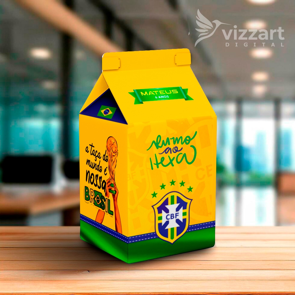 20 Caixinhas MILK Personalizadas BRASIL COPA FUTEBOL HEXA - Festa Personalizados - Lembrancinhas para Festa