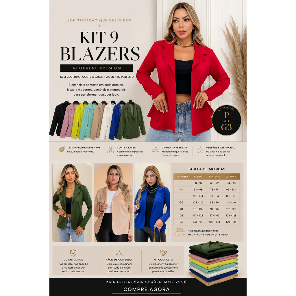 Kit Atacado 9 Blazer Feminino Casaco De Neoprene Manga Longa