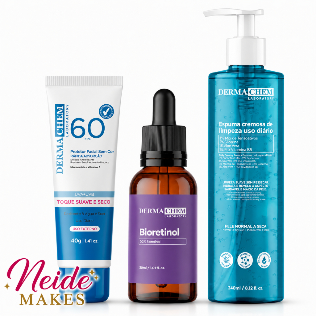 Kit antisinais bàsico Protetor solar Rosto fps 60 +  espuma cremosa + bioretinol dermachem