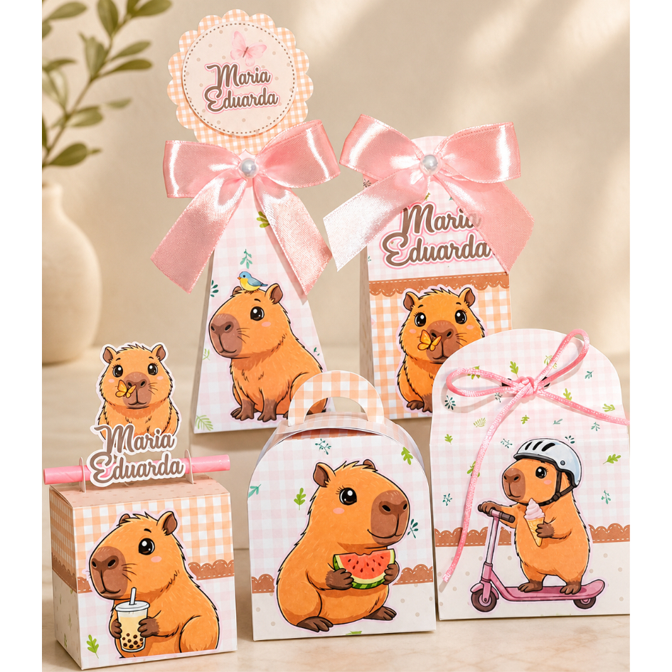 PEGUE E MONTE-Kit Caixas caixinha Personalizadas CAPIVARA Lembrancinha Festa Infantil Mimos Personalizados Caixinha