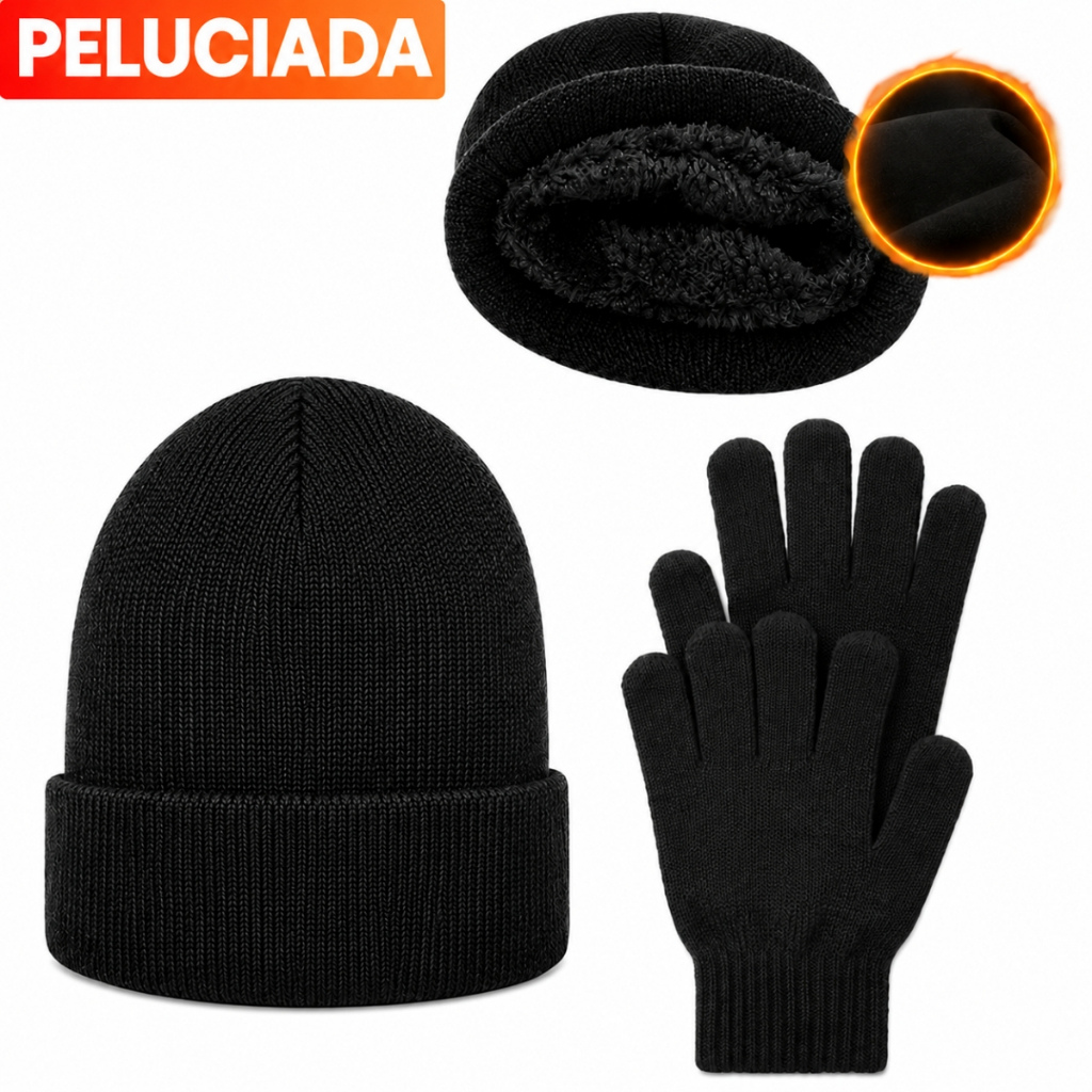 Kit Touca Lã Frio + Luva Gorro Inverno Peluciado Flanelado Unissex Moda Inverno Gorro Quentinho