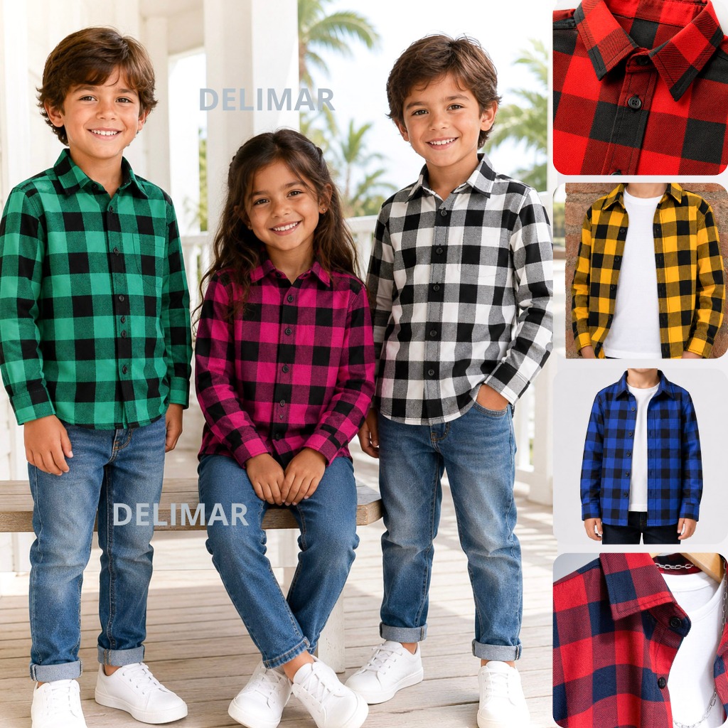 Camisa Xadrez Infantil Menino Menina Manga Longa Festa Junina Casual Inverno TAM 2 A 10
