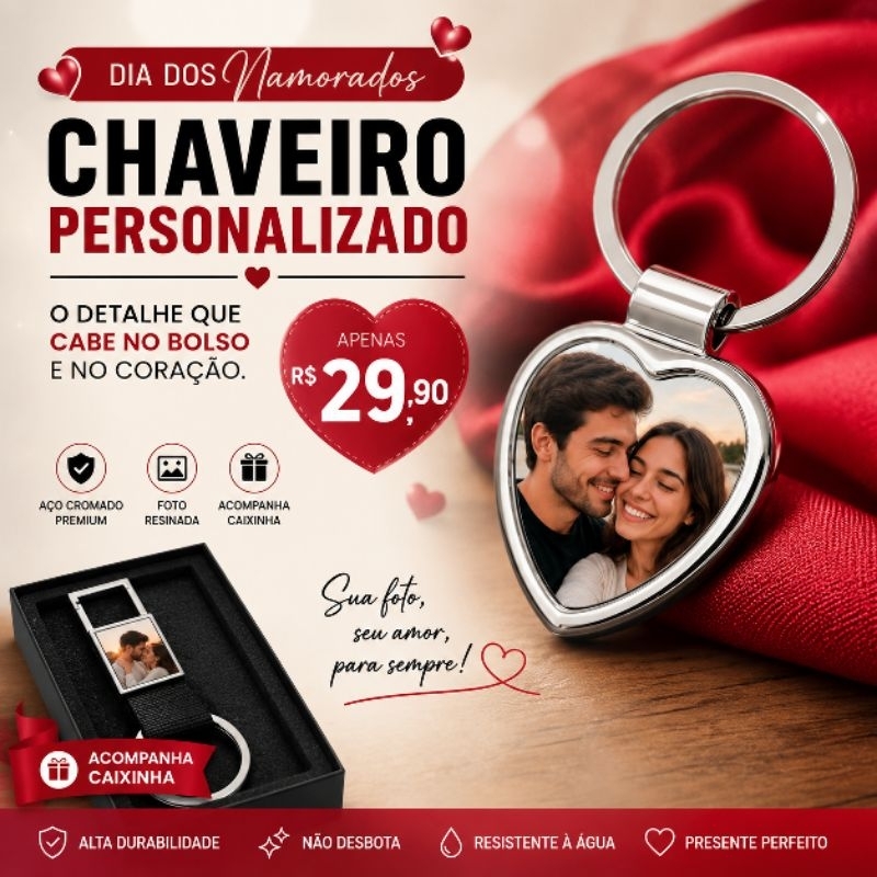 Chaveiro Personalizado com Foto - Presente Dia das Mães / Namorados