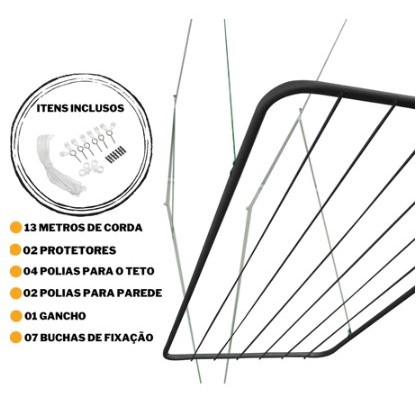 Varal de Teto Retrátil Reforçado 100cm ou 120cm | Ideal para Apartamento Lavanderia Pequena com Roldana ate 13KG