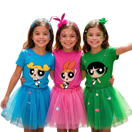 Camiseta das Meninas Superpoderosas Lindinha Docinho Florzinha Blusa Algodão Premium para Carnaval