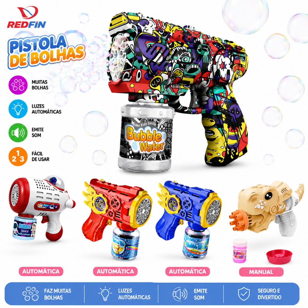 Pistola Arma Bolhas De Sabão Fabrica Bolhas De Ar Máquina Automática/Manual Lança A Pilhas Refil