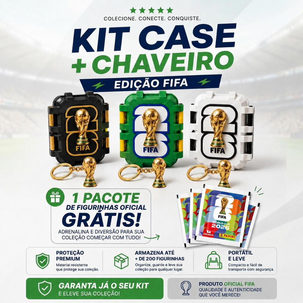 Kit Case Caixa / Estojo Porta Figurinhas + Chaveiro Copa do Mundo 2026 FIFA + Brinde Gratis