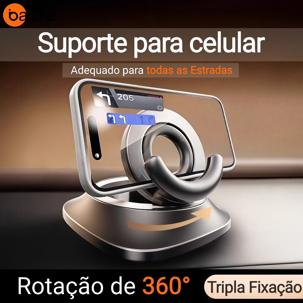 BASIKE Suporte Celular Carro - Tripla Fixação, 360°de Rotação Horizontal , 70° Vertical