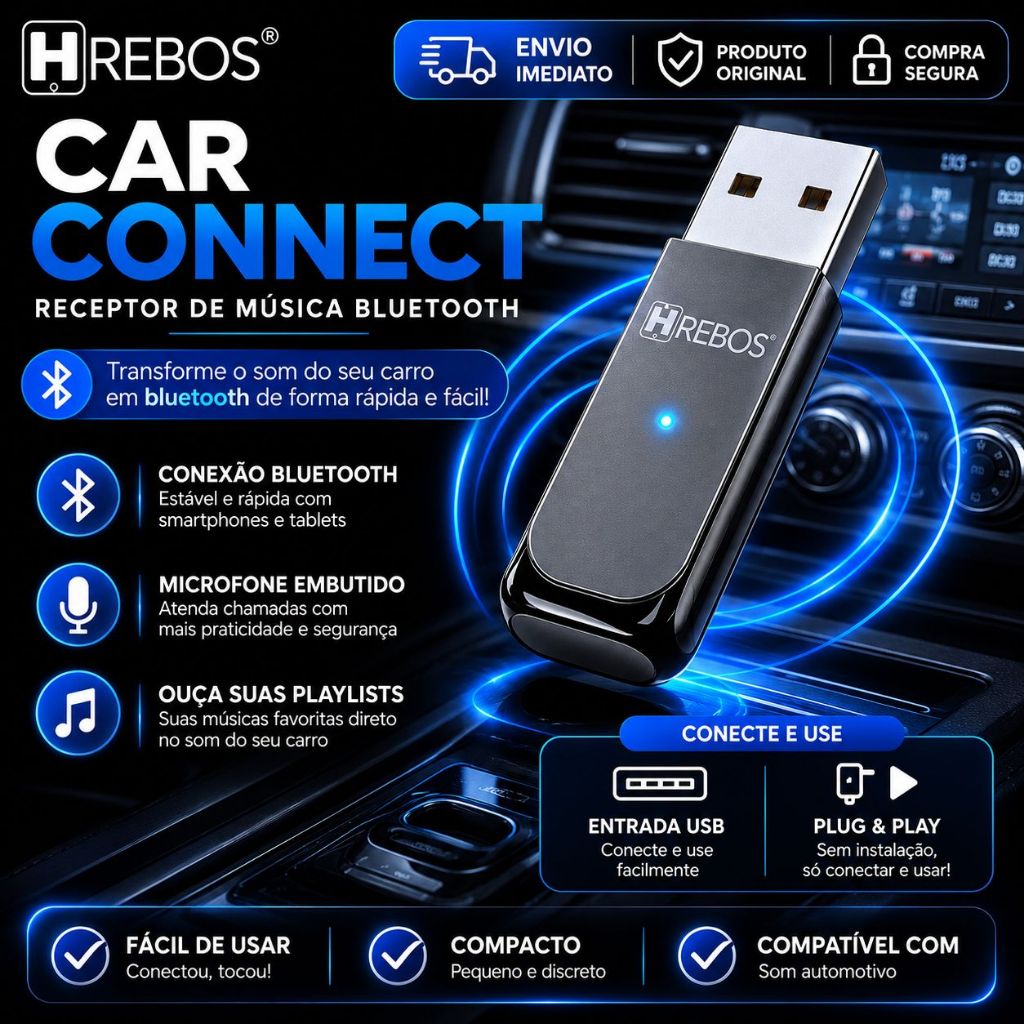 Adaptador Receptor Bluetooth Usb Musica Som Chamada Carro