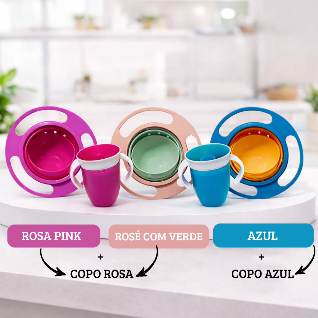Kit Refeições Refeição Prato Giratório Bebê 360° Anti Derramamento Comida Copo Anti Vazamento bebida