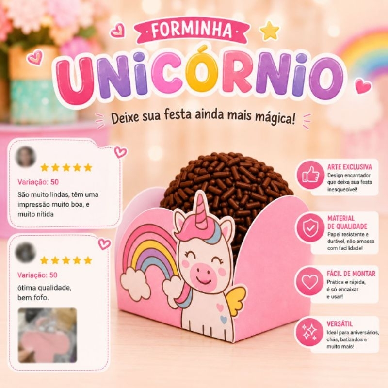 Forminha de doces 4 pétalas unicórnio - Forminha unicórnio