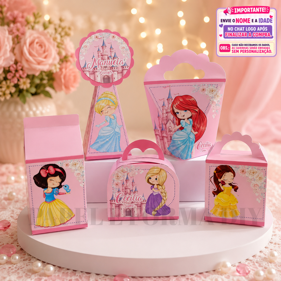Kit de caixinhas Princesas Cute / Caixinhas para decoração lembrancinha de aniversário - PEGUE E MONTE
