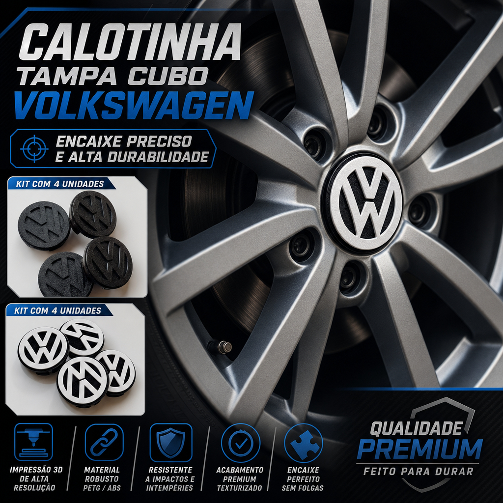 Calotinha Tampa Cubo Miolo De Roda Volkswagen para Gol Fox Golf Sportline Saveiro (kit com 4)