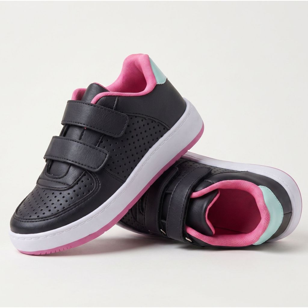 Tenis Infantil Casual Feminino Escolar Preto com Rosa Kidstep