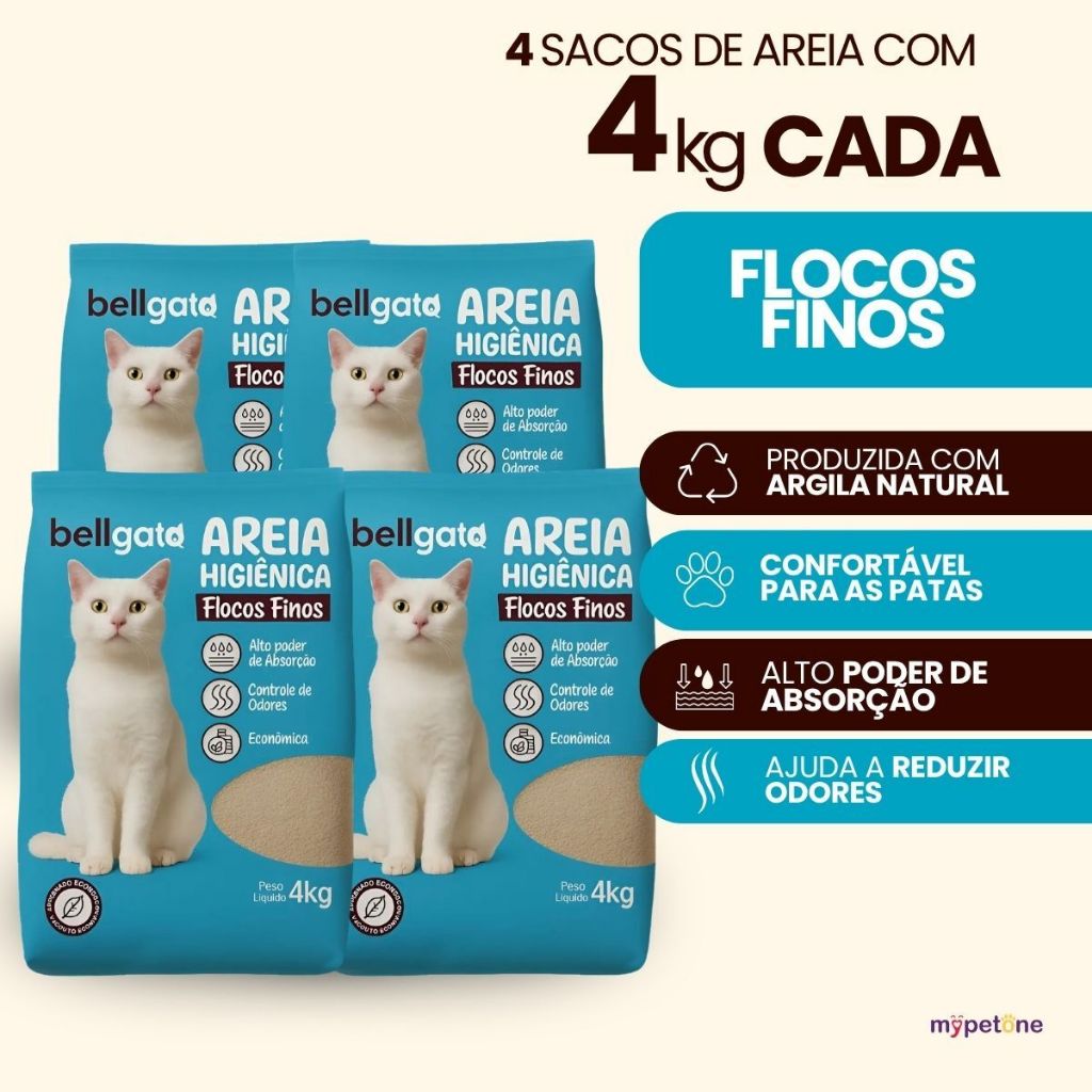 4 Areia Higiênica Bell Gato Flocos Finos - 4kg