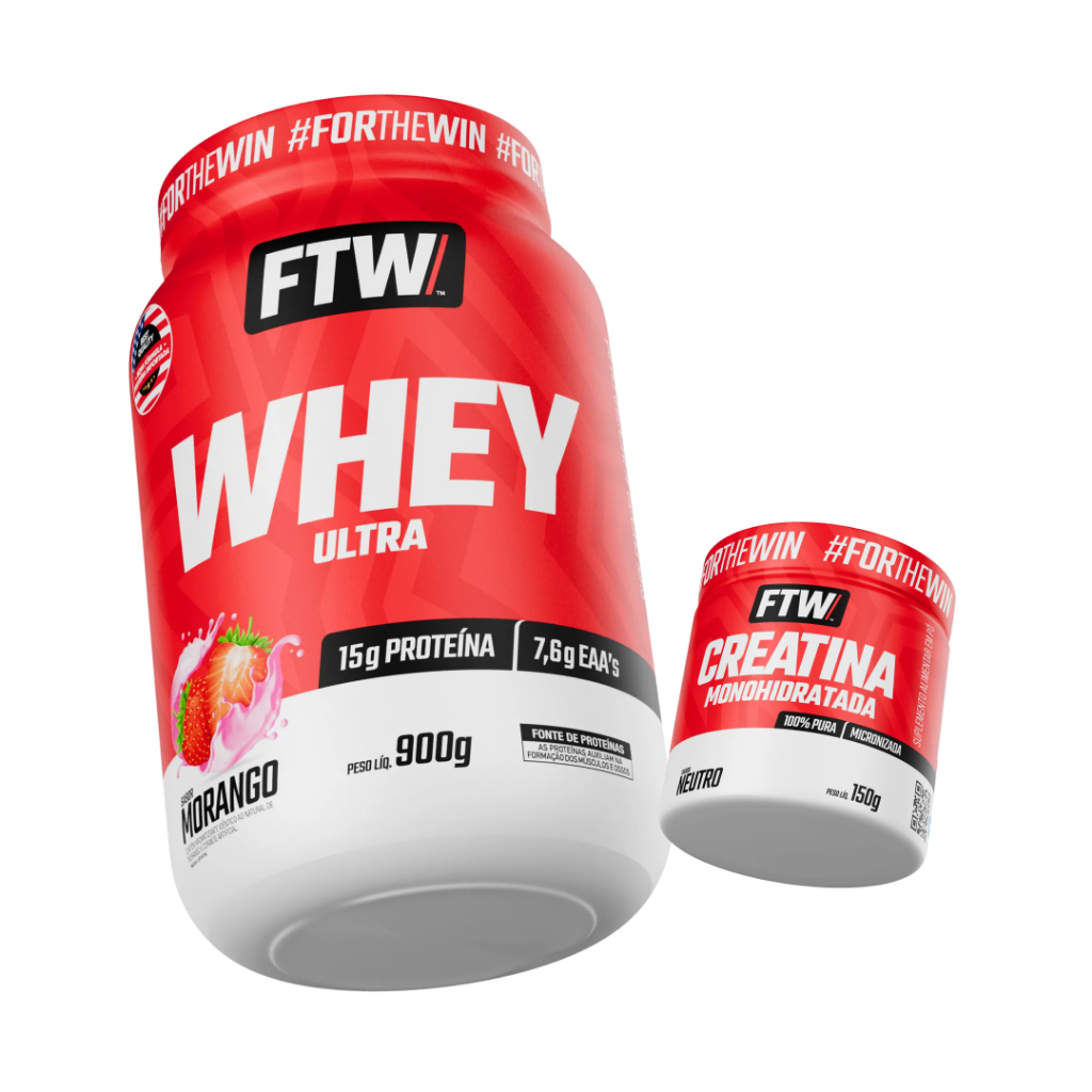 Kit Whey Ultra Protein Concentrado Pote 900g  + Creatina Monohidratada Pura 150g - 100% Pura - FTW