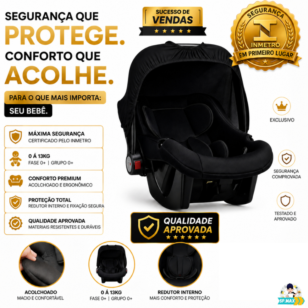 Bebê Conforto Assento para Carro Infantil ( 0 até 13 Kg)  Comfort Black Maxi Baby- Preto