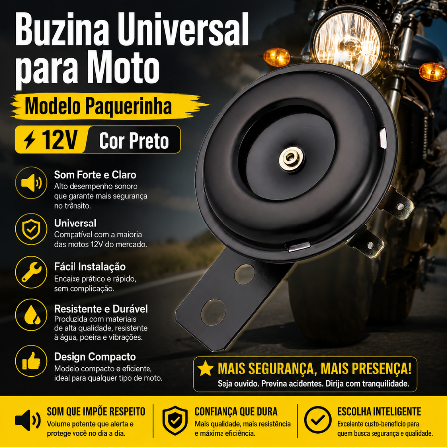 Buzina Universal para Moto Modelo Paquerinha 12V  Cor Preto