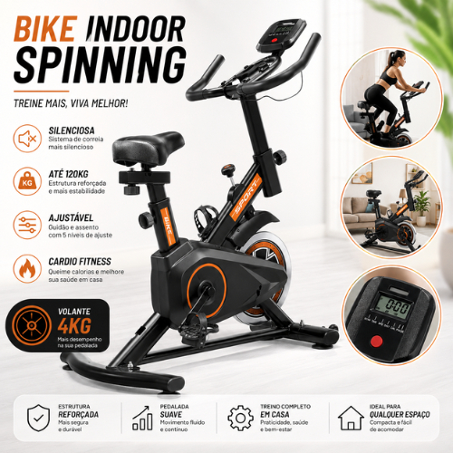 Bicicleta Spinning Indoor Ergométrica Silenciosa Bike Fitness Cardio Ajustável Até 120kg Academia Residencial 4KG