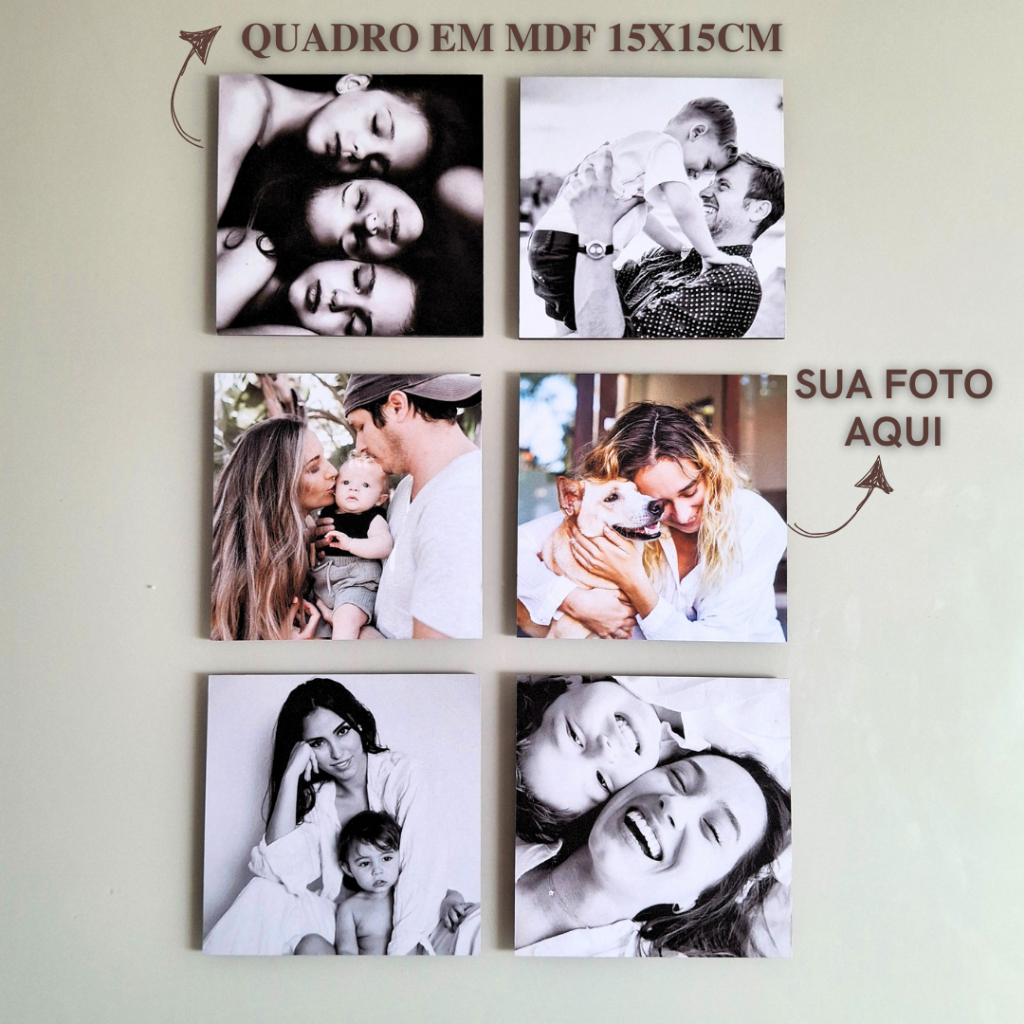 Quadros Personalizados MDF Tamanho 15x15cm Com Fita Dupla Face 3M - Sua Foto Personalizado