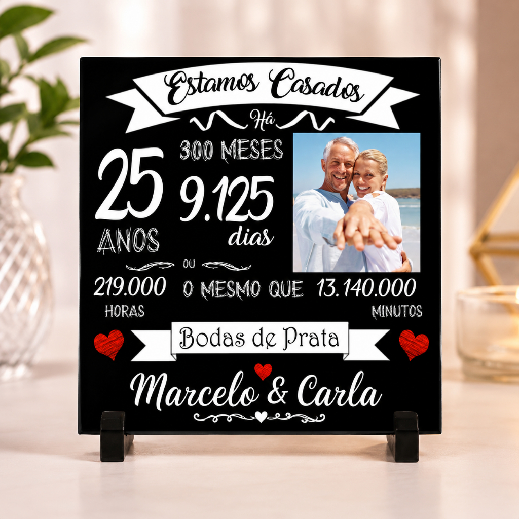 Azulejo Personalizado Bodas de Prata – 25 Anos de Casamento com Foto e Nome