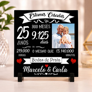 Azulejo Personalizado Bodas de Prata – 25 Anos de Casamento com Foto e Nome
