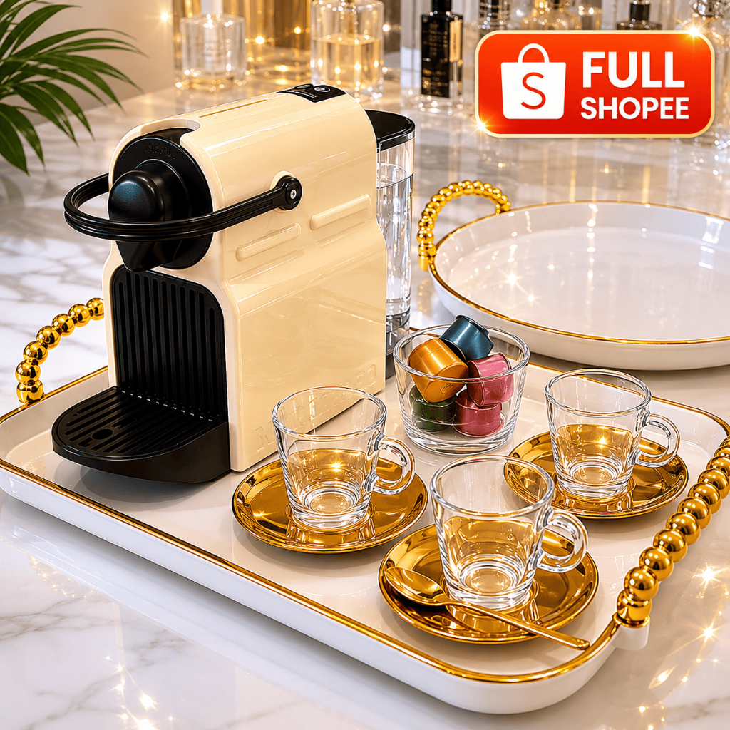 Bandeja Luxo Decorativa com alças Grande Borda Dourada Banheiro Lavabo Multiuso Cantinho do Café