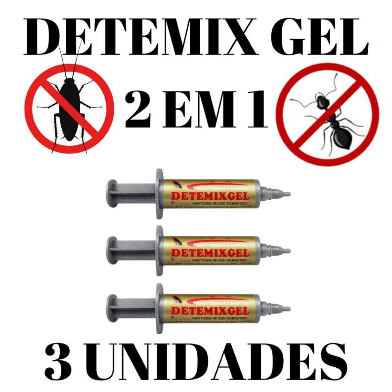Kit com 3 Detemix Gel 2 em 1: Contra Baratas e Formigas