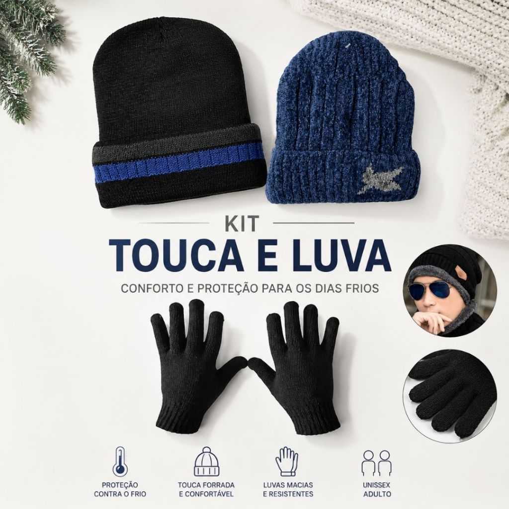 Kit Com Toucas Variados Modelos E Estilos Unissex Coloridas + Luvas Pretas Lisas Para Inverno