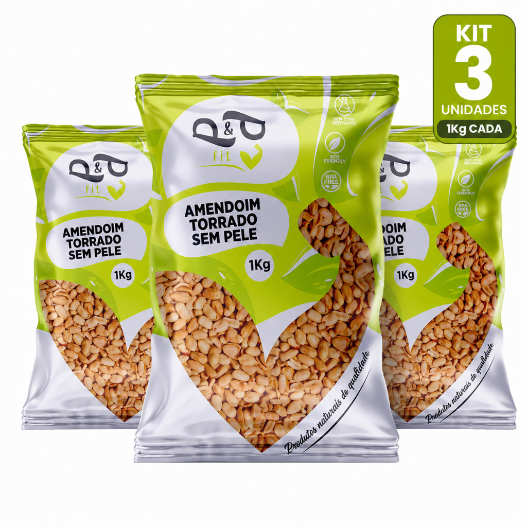 Amendoim Torrado sem Sal e sem pele 3Kg - P&P