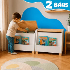 2 Baús Organizadores Infantil Madeira Tamanho G Leiturinha Quarto Organização Brinquedo Kit Livro