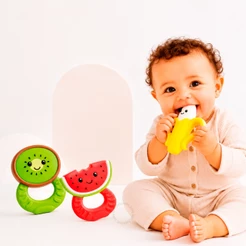 Mordedor Bebê 2 Unidades Macio Gengiva Brinquedo Estimulante Alívio Frutas