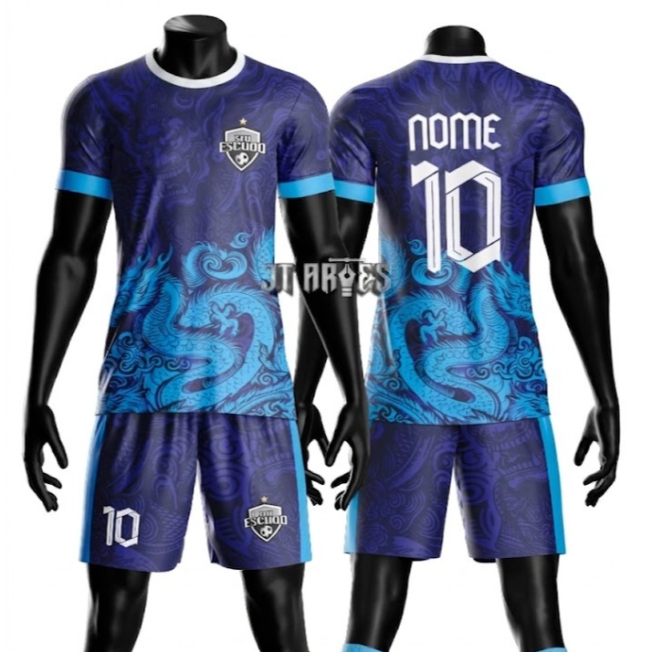 Uniforme jogador futebol amador esportivo camiseta e calção personalizavél nome número escudo mo 203
