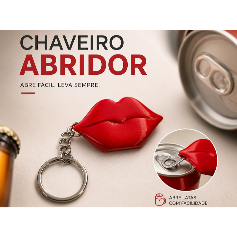 Abridor de Latas Chaveiro BOCA KISSES Personalizado em Impressao 3d