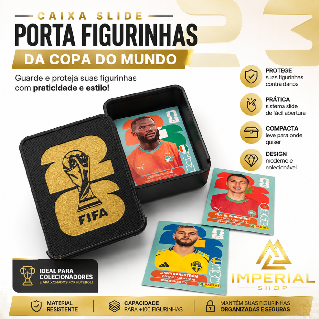 Caixa Mini Porta Figurinhas slide Copa Do Mundo FIFA 2026 | Estojo Organizador Premium Compacto