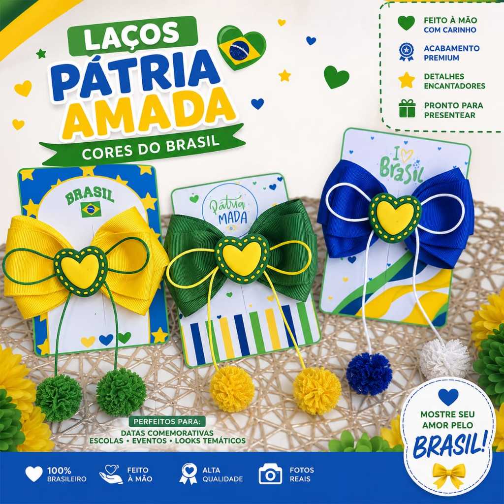 Laço copa do Brasil Verde Amarelo Presilha Bico de Pato Xuxinha Rabicó