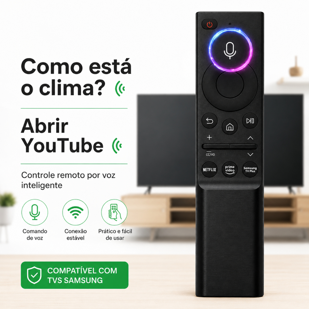 Controle Remoto Compatível Com Smart TV Samsung 4K Com Comando de Voz