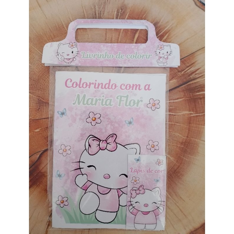 Kit Livrinho/ Revista de Colorir Personalizado Infantil + Lápis ou Giz | Hello Kitty Todos os temas | Lembrancinha Festa