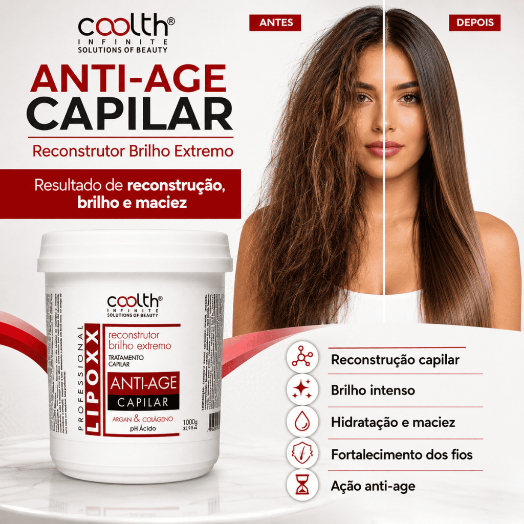 Botox capilar Coolth 1kg Alinha os fios liso natural anti frizz brilho intenso cabelo sedoso tratamento reduz volume