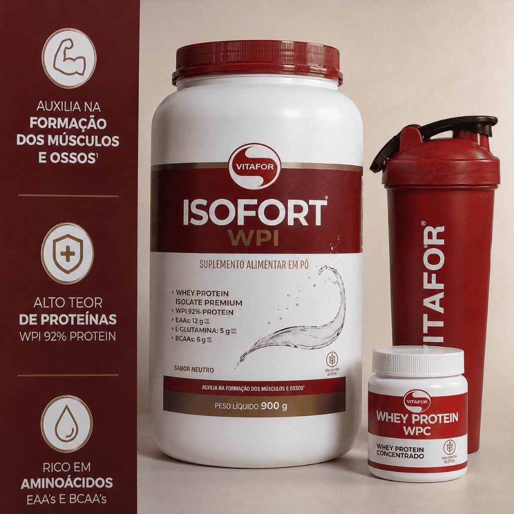 Isofort Vitafor Whey Isolado 900g Com Shaker 600ml + Porta Whey Monodose